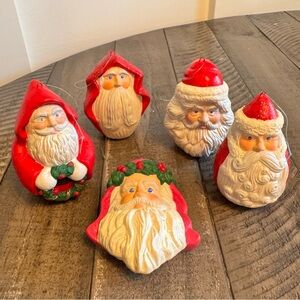 Vintage Santa Face Ceramic Red White Hand Painted‎ OrnamentsHoliday   5 Pcs 4"